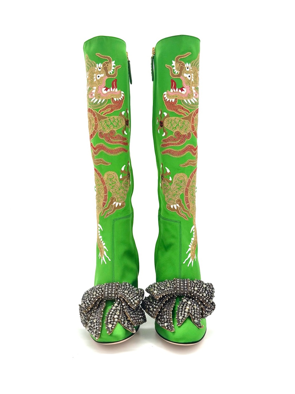 Gucci Candy Dragon Embroidered Bow Crystal Embellished Knee High Boots 36 - Picture 4 of 12